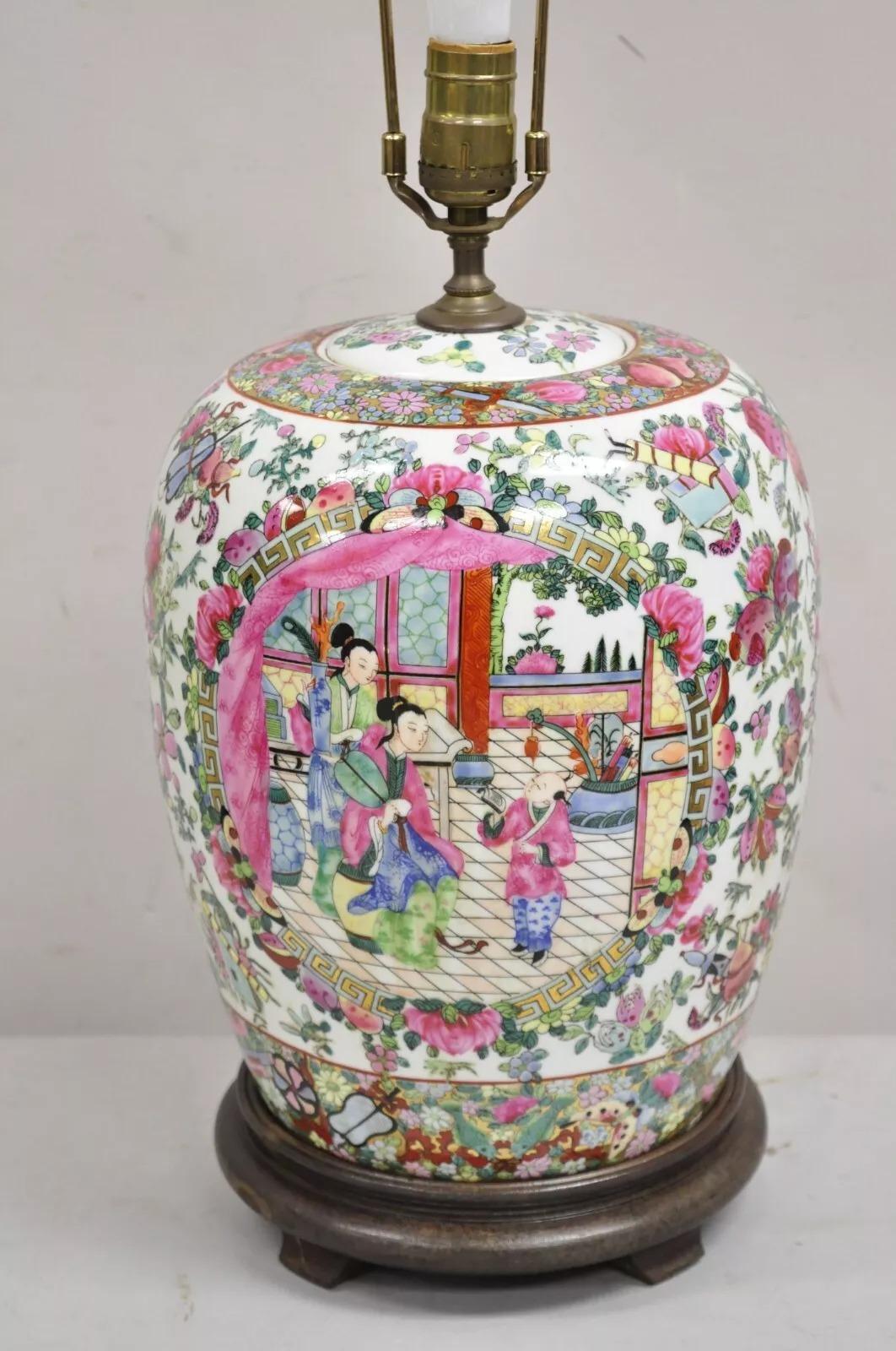 Vintage Chinoiserie Famille Rose Chinese Porcelain Asian Ginger Jar Table Lamp For Sale 2