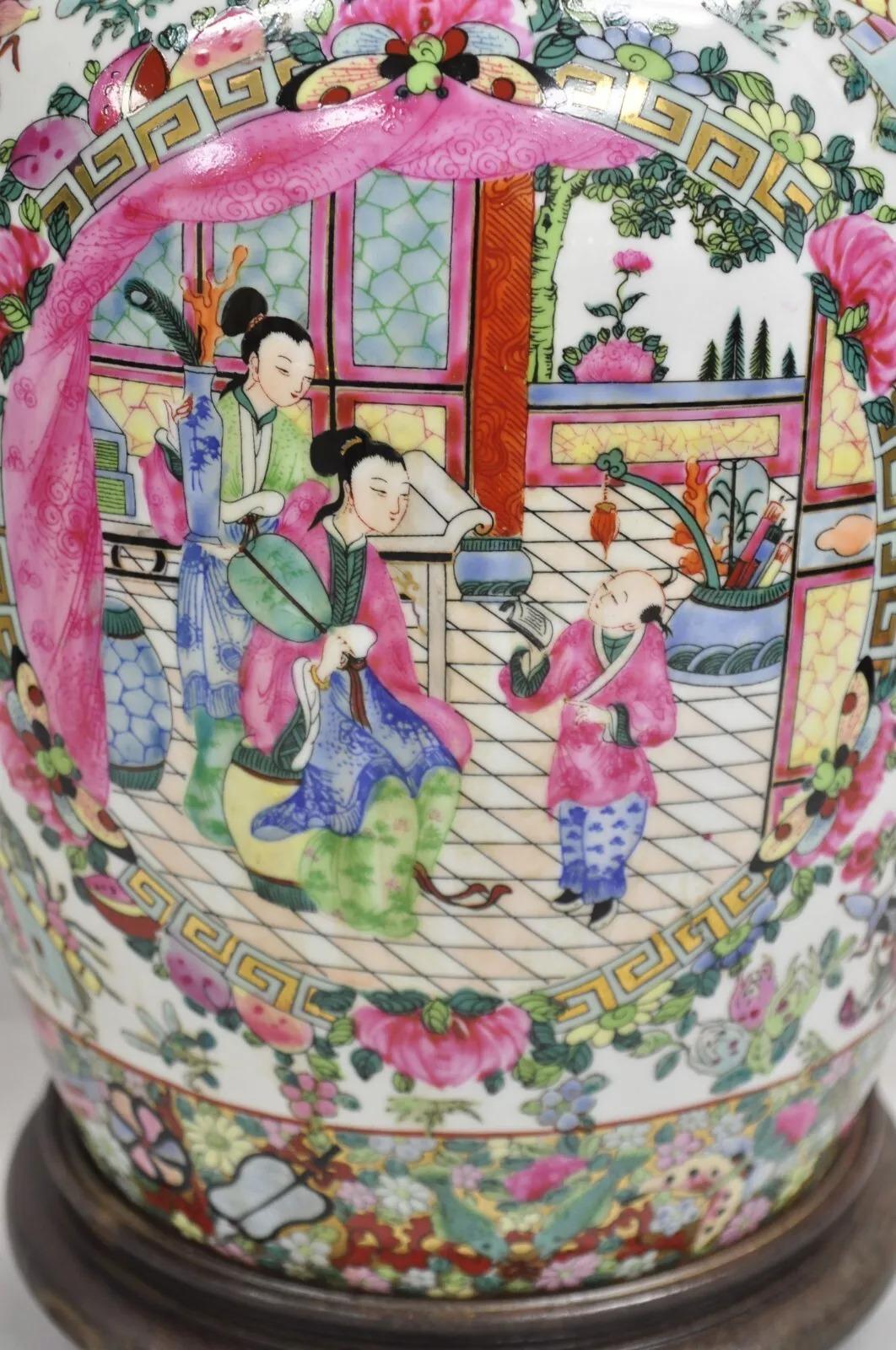 Vintage Chinoiserie Famille Rose Chinese Porcelain Asian Ginger Jar Table Lamp For Sale 3