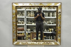 Vintage Chinoiserie Figural Eglomise Reverse Painted Oriental Wall Mirror