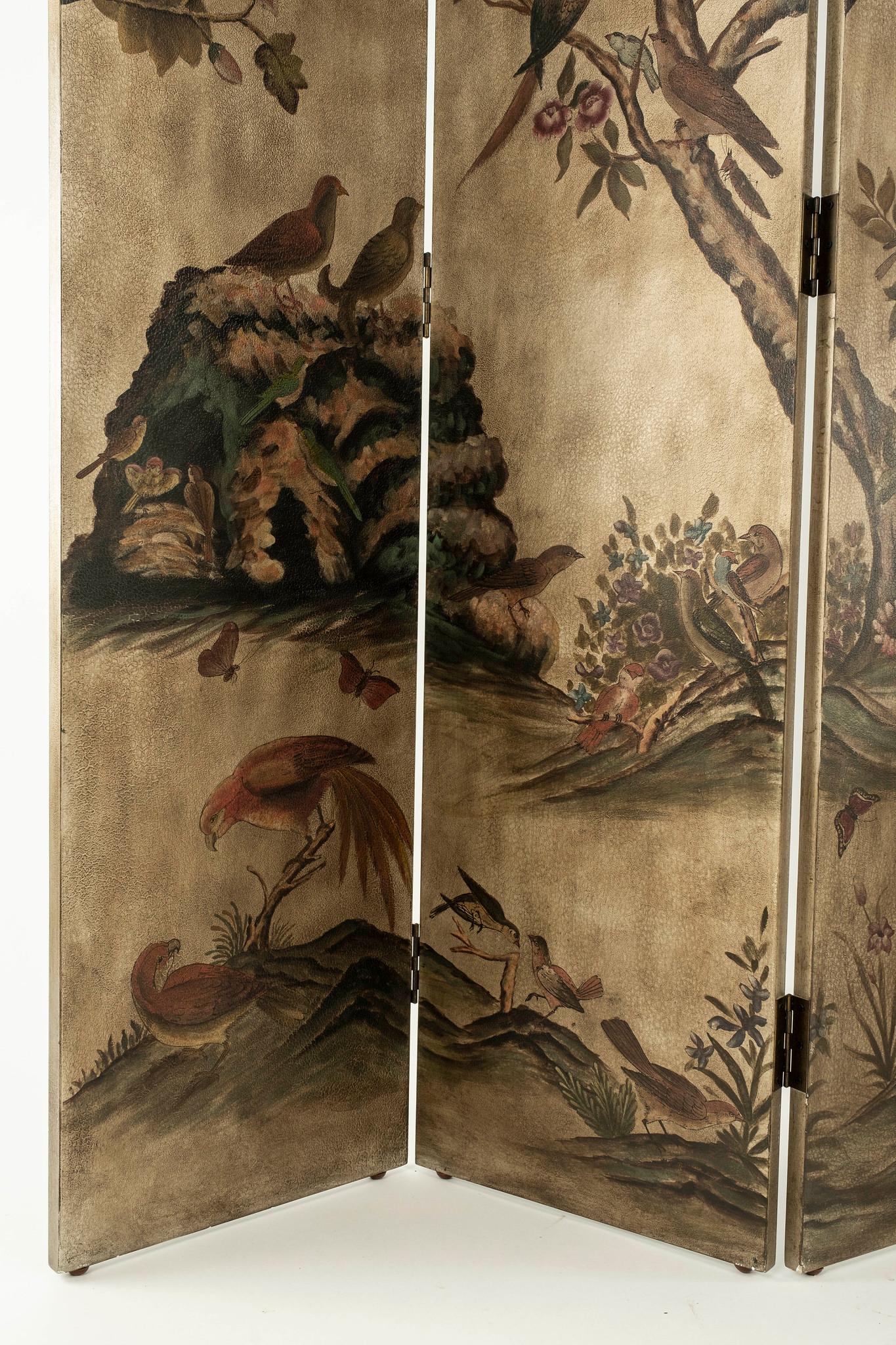 Painted Vintage Chinoiserie Floral Screen