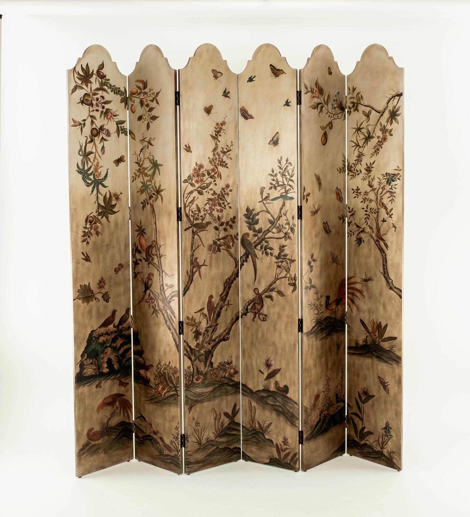 20th Century Vintage Chinoiserie Floral Screen