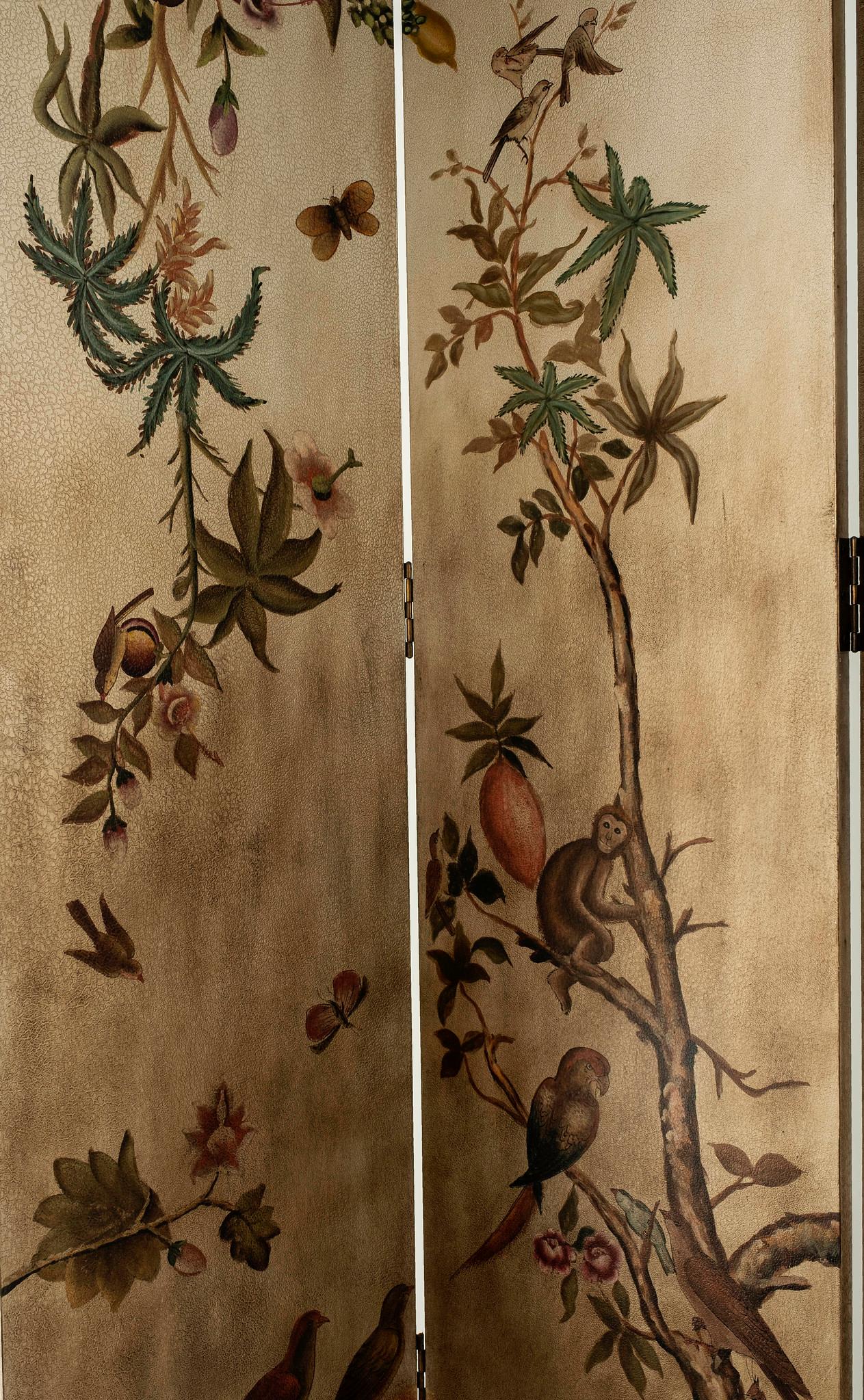 Wood Vintage Chinoiserie Floral Screen