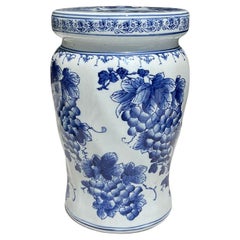 Sgabello da giardino in ceramica blu e bianca Vintage Chinoiserie Flow