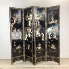 Vintage Chinoiserie Four-Panel Lacquered Folding Screen