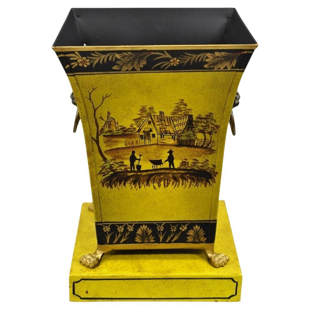 Vintage Chinoiserie Französisch Land Gelb Metall Toleware Papierkorb Mülleimer