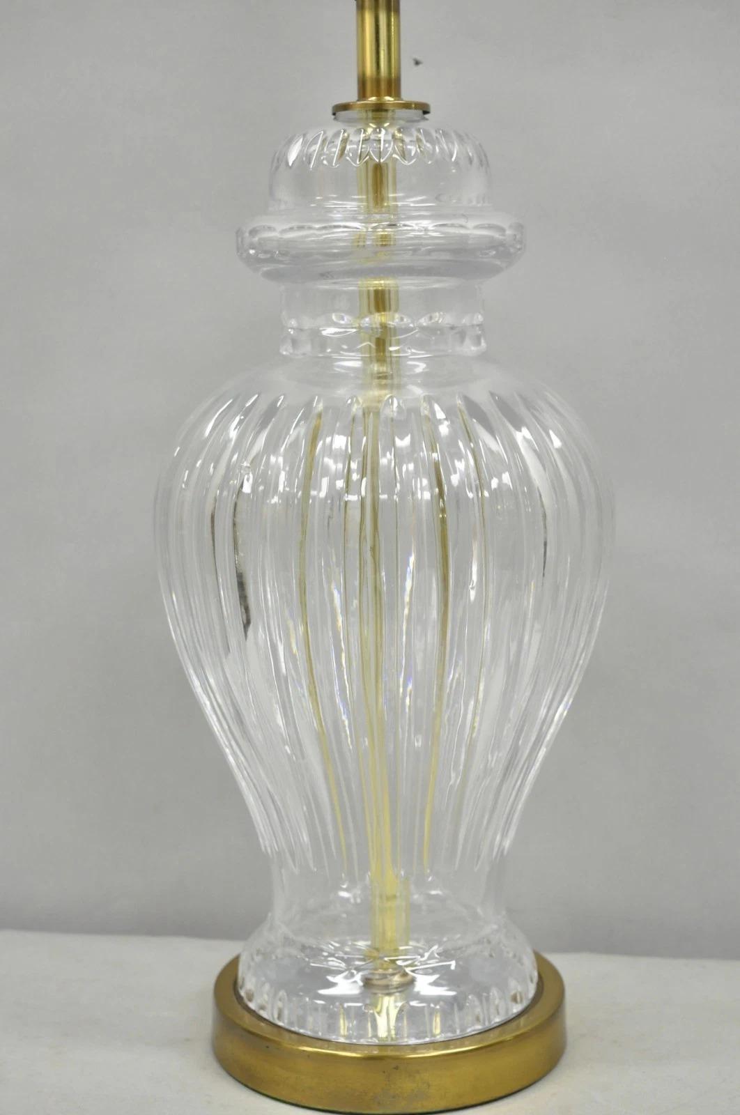 Unknown Vintage Chinoiserie French Leaded Crystal Glass Ginger Jar Brass Table Lamp For Sale