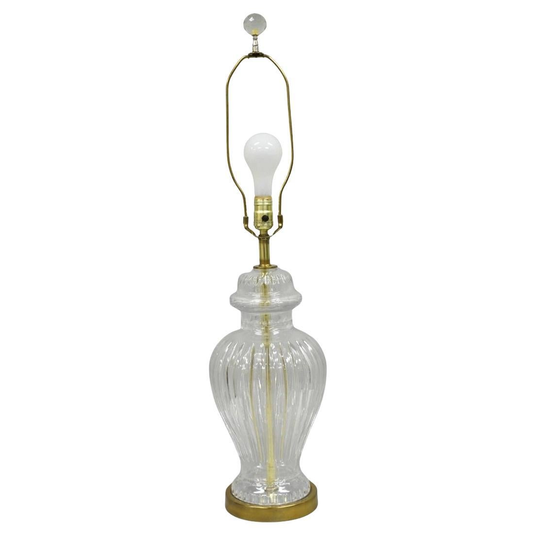 Vintage Chinoiserie French Leaded Crystal Glass Ginger Jar Brass Table Lamp
