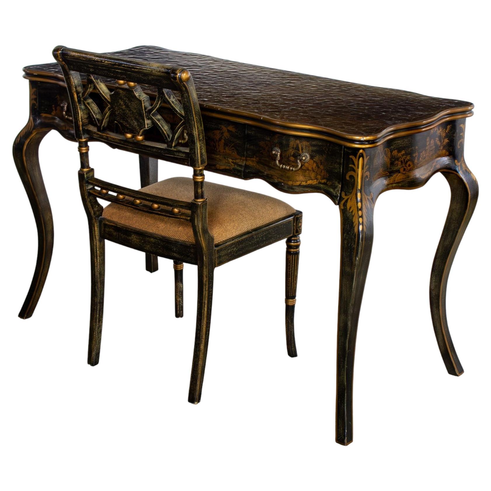 Vintage Chinoiserie French Louis XV Style Ladies Writing Desk and Chair a set