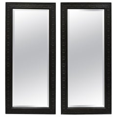 Vintage Chinoiserie Fretwork Solid Wood Frame Rectangular Wall Mirrors, a Pair