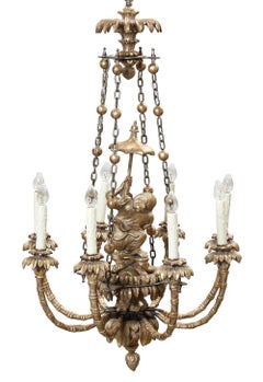 Vintage Chinoiserie Giltwood Chandeliern with Monkey