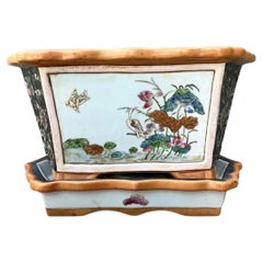 Vintage Chinoiserie Glazed Ceramic Planter