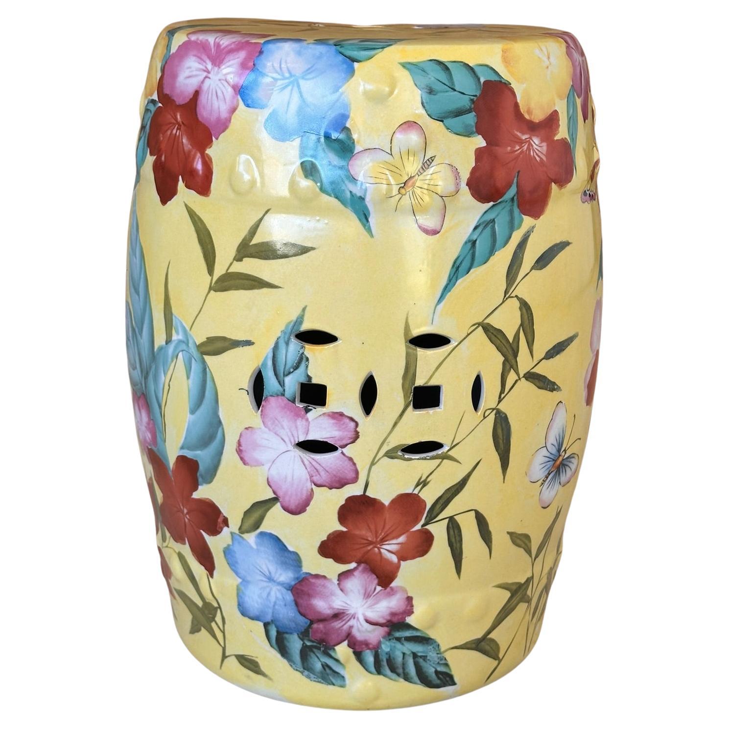 Sgabello da giardino in ceramica smaltata e dipinta a mano Vintage By
