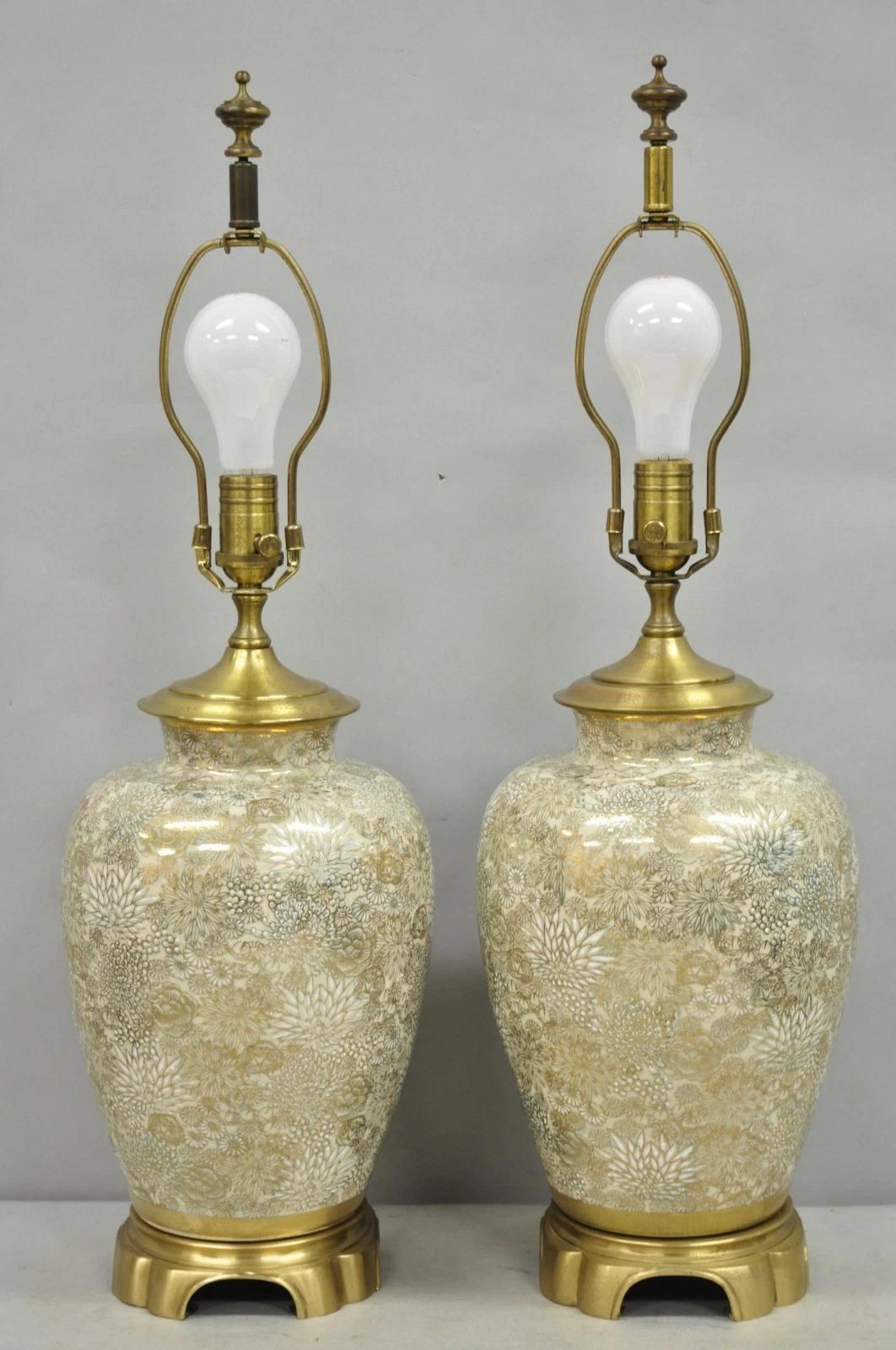 Lámparas de mesa vintage Chinoiserie Gold Porcelain Jardiniere de Wildwood - un par en venta 6