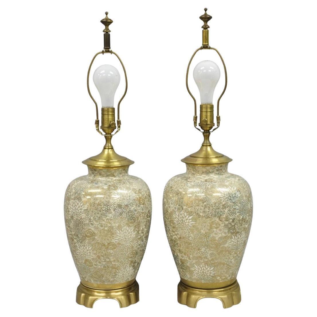 Lámparas de mesa vintage Chinoiserie Gold Porcelain Jardiniere de Wildwood - un par en venta