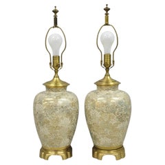 Vintage Chinoiserie Gold Porcelain Jardiniere Table Lamps by Wildwood - a Pair