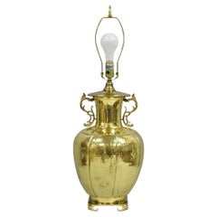 Vintage Chinoiserie Hammered Brass Pagoda Jardiniere Vase Table Lamp