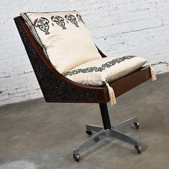 Vintage Chinoiserie Hand Carved Rosewood Rolling Desk Chair Bangkok Thailand