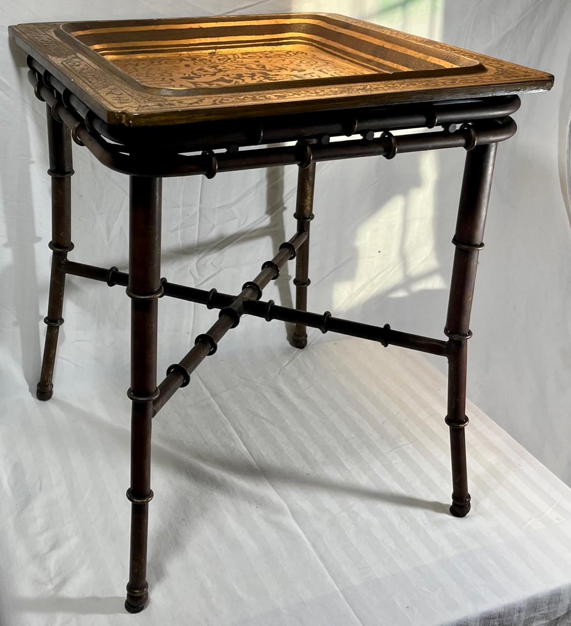 Vintage Chinoiserie Hand Painted Butler Tray Side Table 5