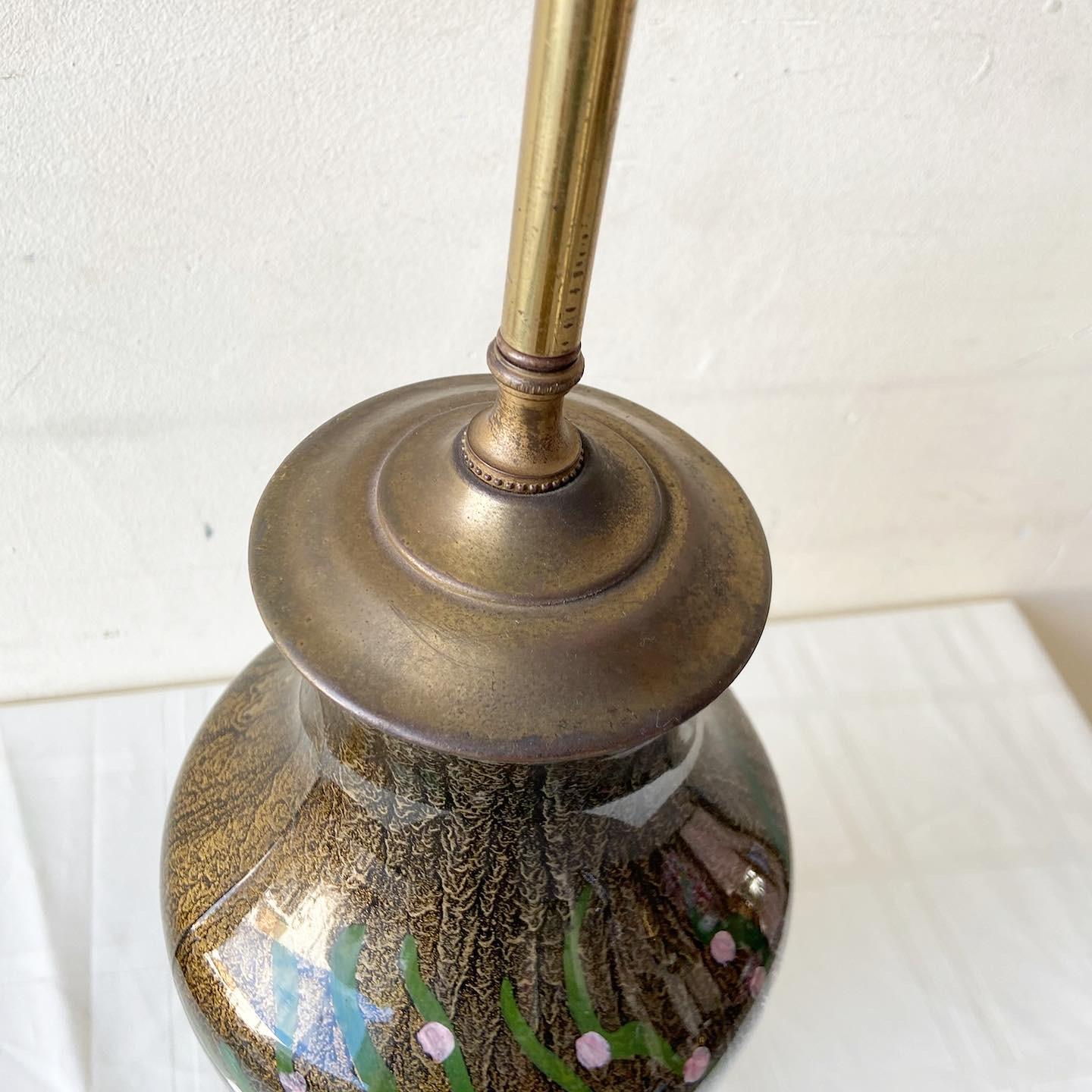 Vintage Chinoiserie Hand Painted Porcelain and Brass Table Lamp For Sale 3