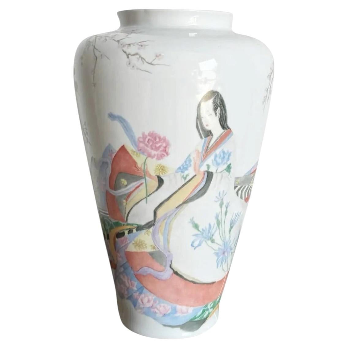 Vaso Bavaria in porcellana dipinta a mano, vintage Chinoiserie