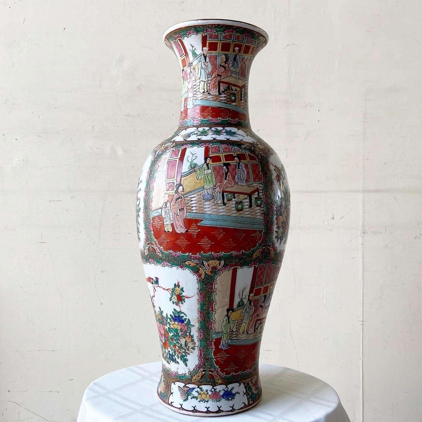 Chinese Vintage Chinoiserie Hand Painted Porcelain Floor Vase For Sale