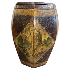 Vintage Chinoiserie Hand Painted Wood Lidded Stool Seat or Barrel