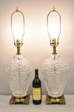 Paire de lampes à poser en forme de gerbe de blé et de pot de gingembre en verre plombé lourd, Vintage Chinoiserie