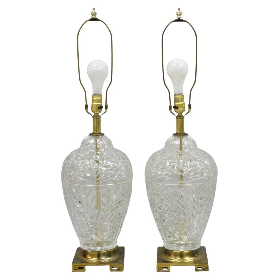 Vintage Chinoiserie schwere Bleiglas Weizen Garbe Ingwer Glas Tischlampen, Paar