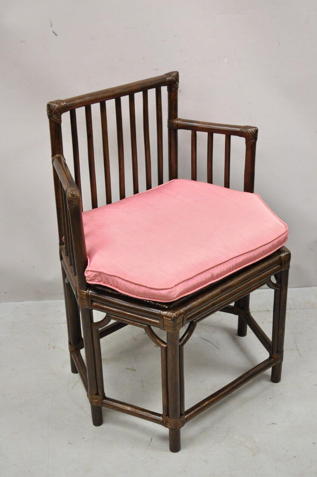 Vintage Chinoiserie Hollywood Regency Bamboo Rattan Hexagonal Side Arm Chair 7