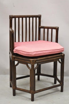 Vintage Chinoiserie Hollywood Regency Bamboo Rattan Hexagonal Side Arm Chair