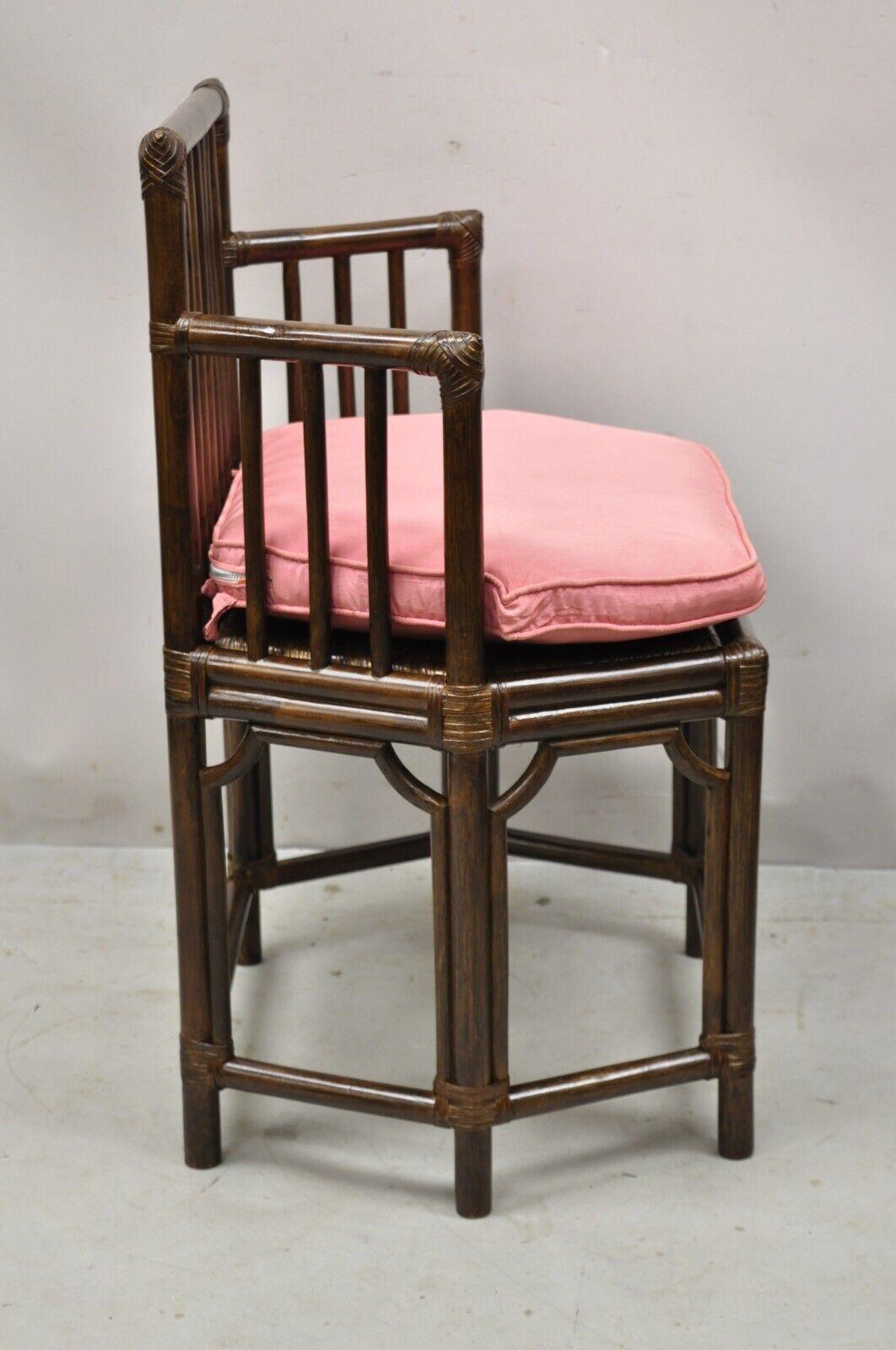 Vintage Chinoiserie Hollywood Regency Bamboo Rattan Hexagonal Side Arm Chair 4