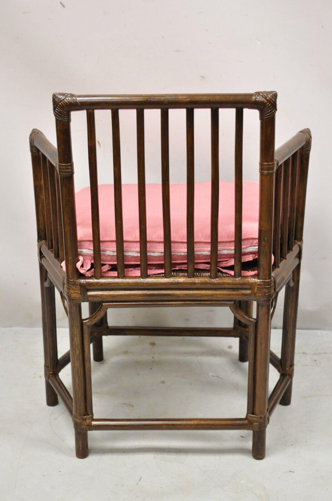 Vintage Chinoiserie Hollywood Regency Bamboo Rattan Hexagonal Side Arm Chair 5