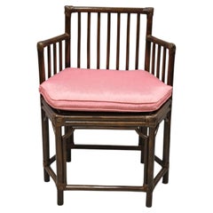 Vintage Chinoiserie Hollywood Regency Bamboo Rattan Hexagonal Side Arm Chair