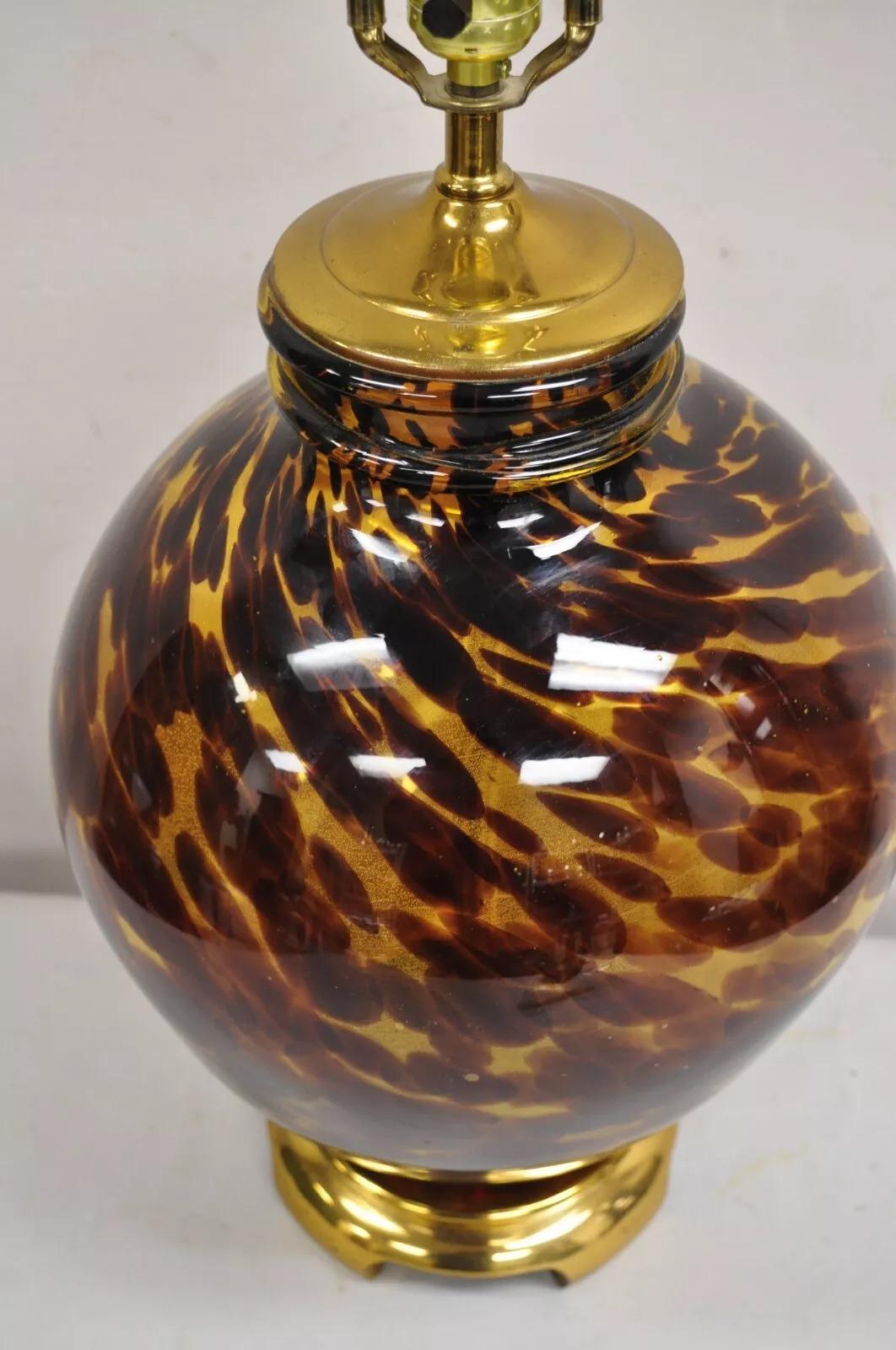 Vintage Chinoiserie Hollywood Regency Tortoise Shell Blown Glass Table Lamp For Sale 6