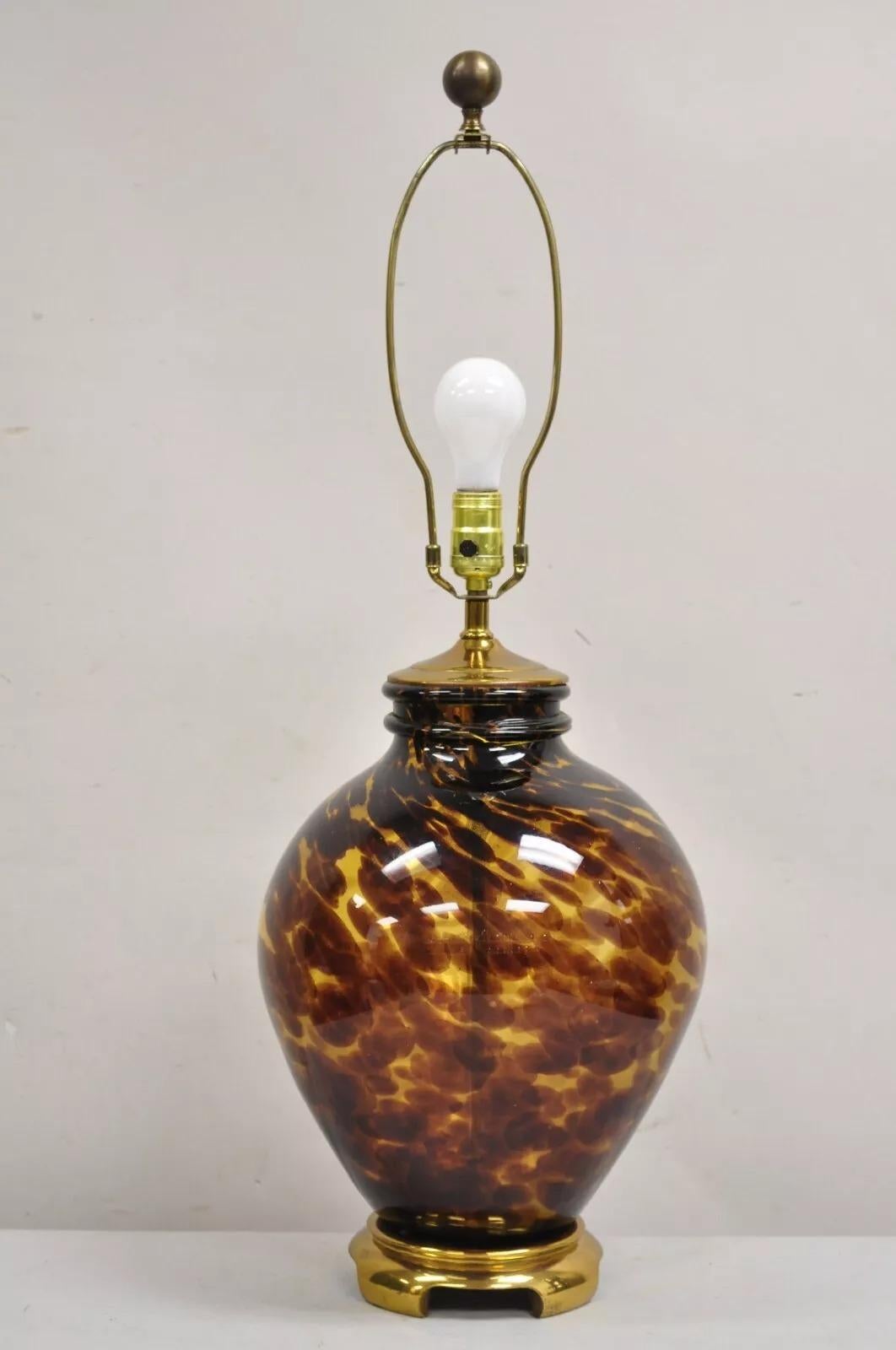 Vintage Chinoiserie Hollywood Regency Tortoise Shell Blown Glass Table Lamp For Sale 7