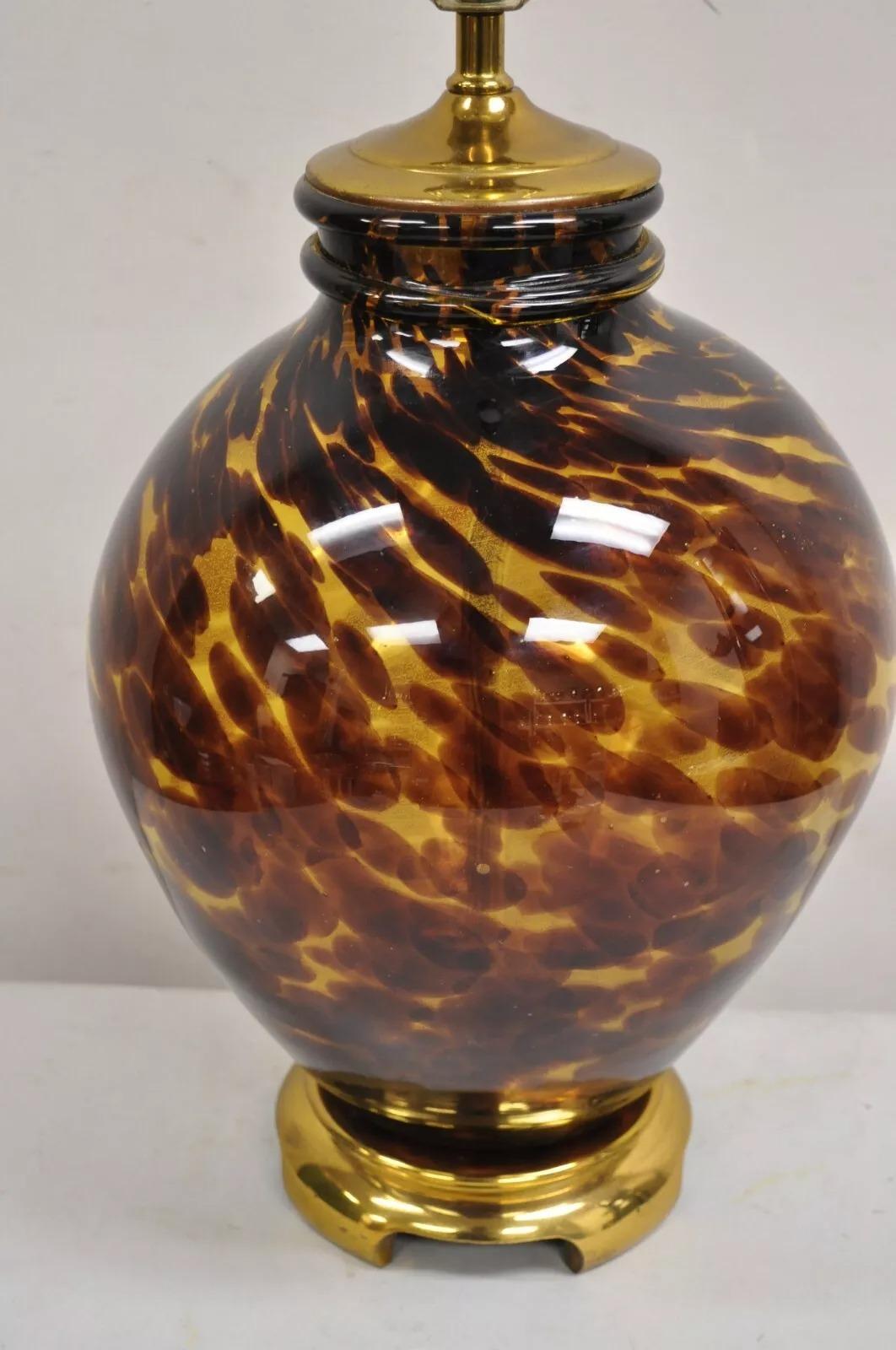 Unknown Vintage Chinoiserie Hollywood Regency Tortoise Shell Blown Glass Table Lamp For Sale