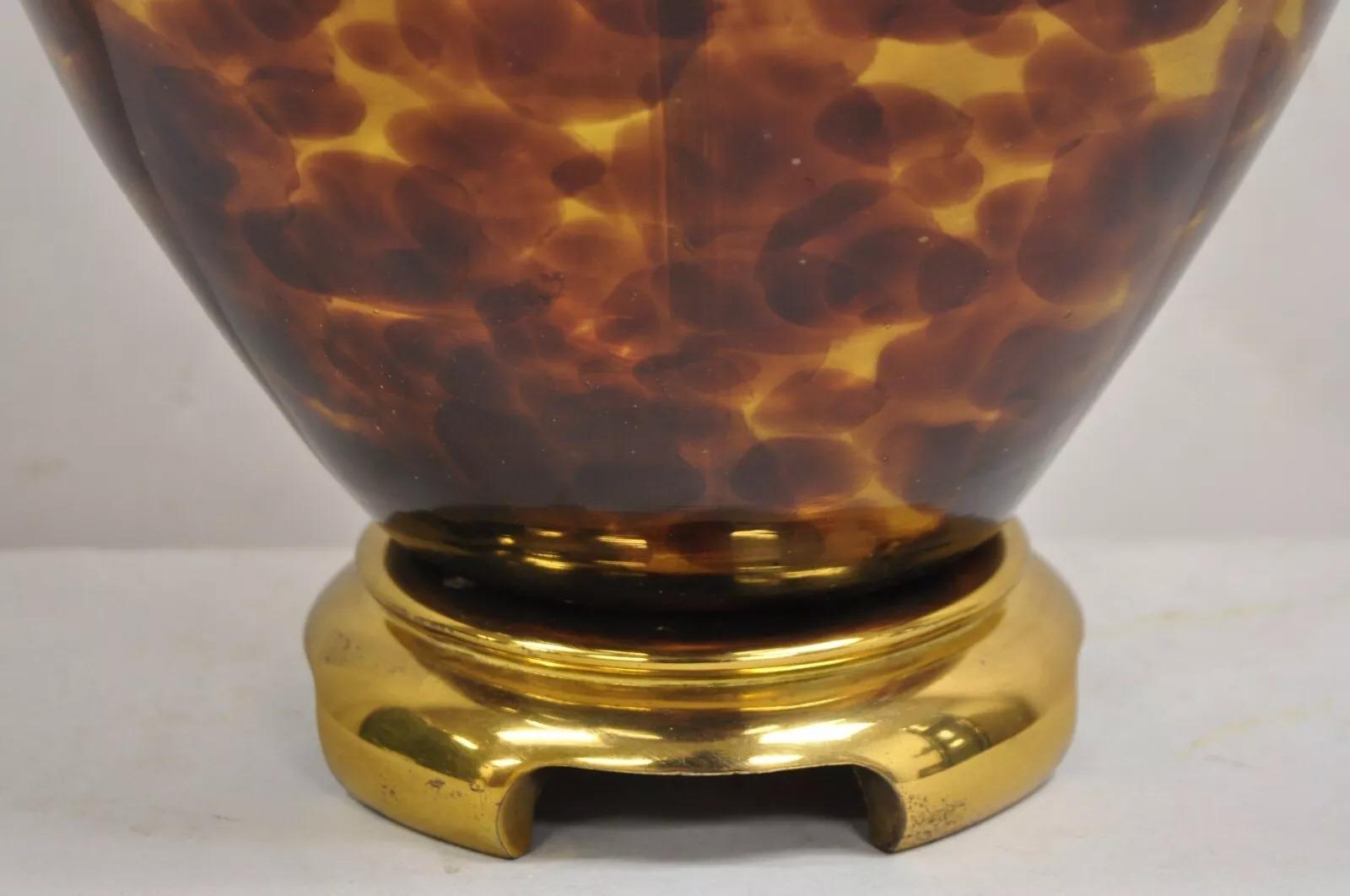 Vintage Chinoiserie Hollywood Regency Tortoise Shell Blown Glass Table Lamp For Sale 1