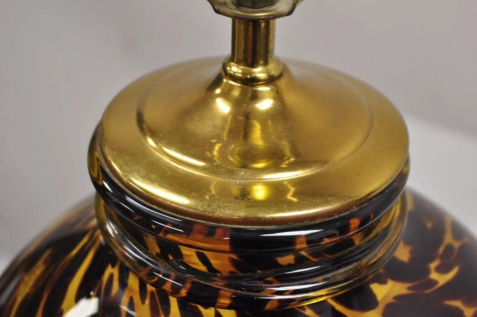 Vintage Chinoiserie Hollywood Regency Tortoise Shell Blown Glass Table Lamp For Sale 2