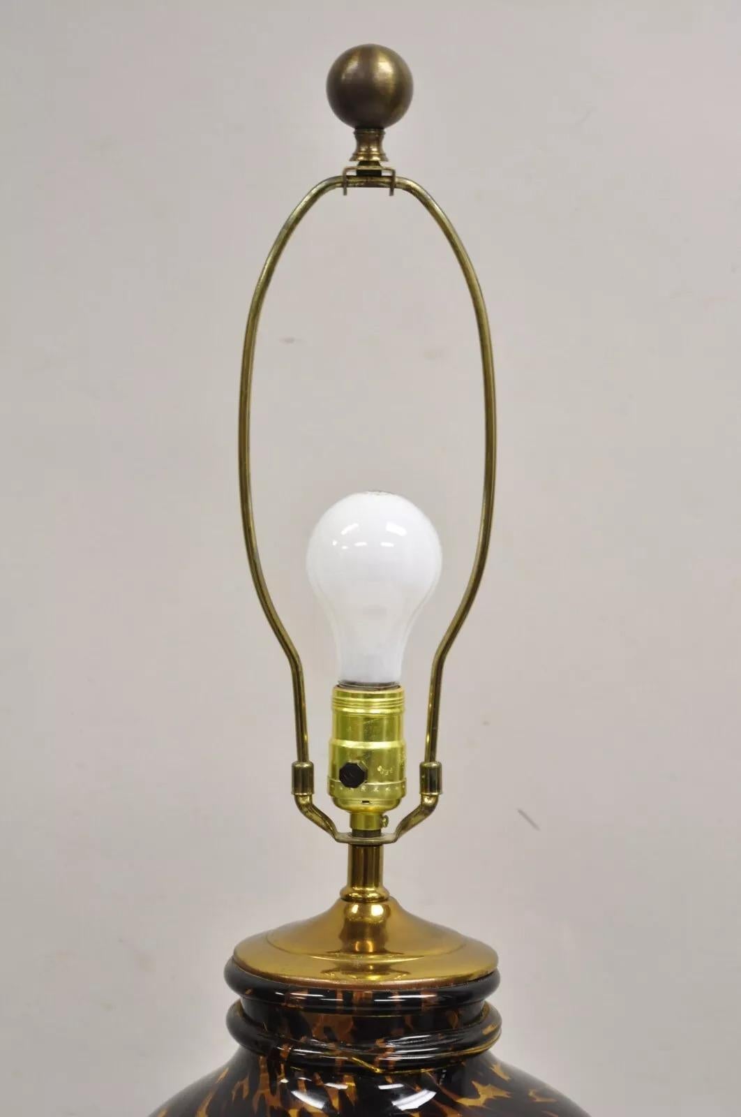 Vintage Chinoiserie Hollywood Regency Tortoise Shell Blown Glass Table Lamp For Sale 4