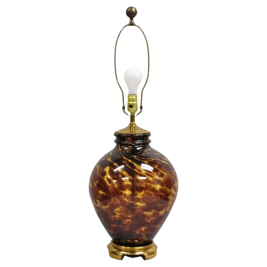 Vintage Chinoiserie Hollywood Regency Tortoise Shell Blown Glass Table Lamp