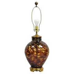 Vintage Chinoiserie Hollywood Regency Tortoise Shell Blown Glass Table Lamp