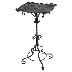 Vintage Chinoiserie Iron Table or Stand with Inscribed Dragon
