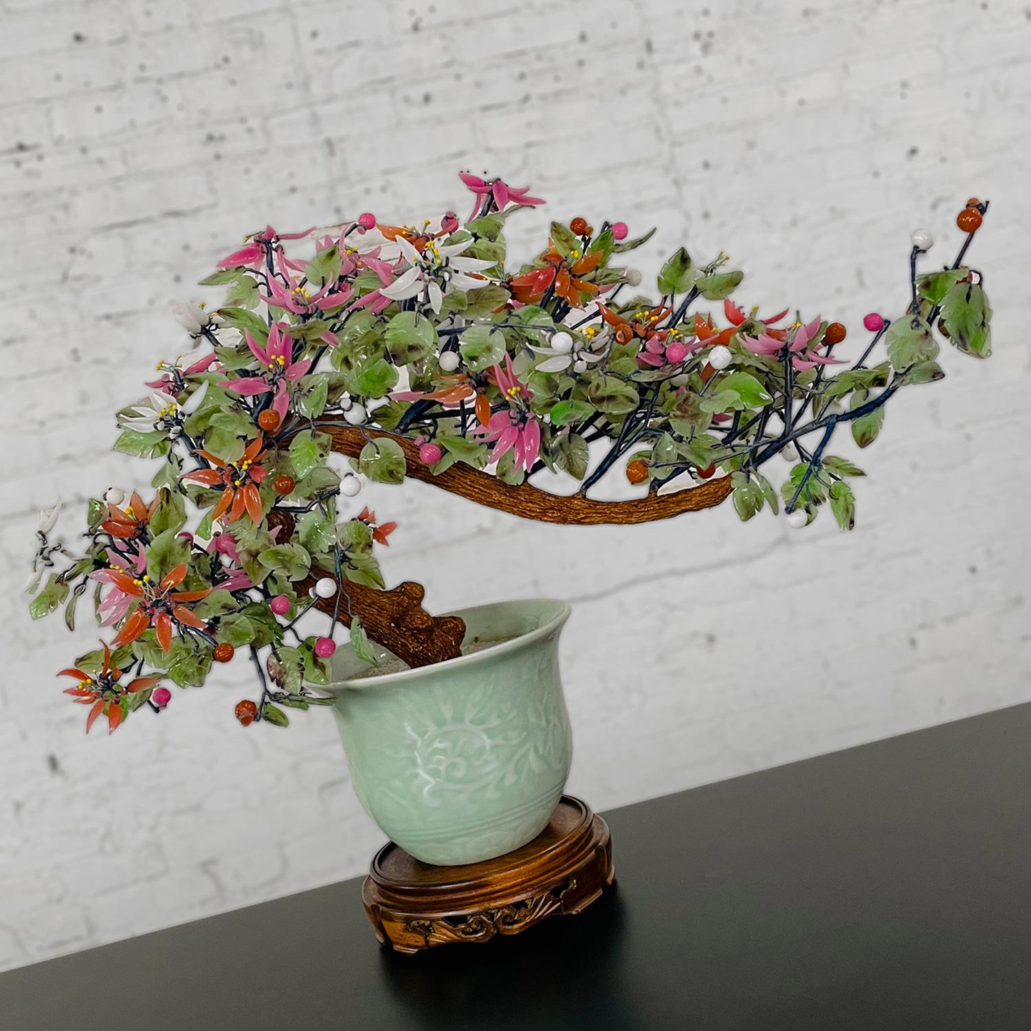 Bonsai-Pflanzgefäß aus Jade und Hartstein mit Celadon-Keramiktopf, Chinoiserie, Vintage im Angebot 5