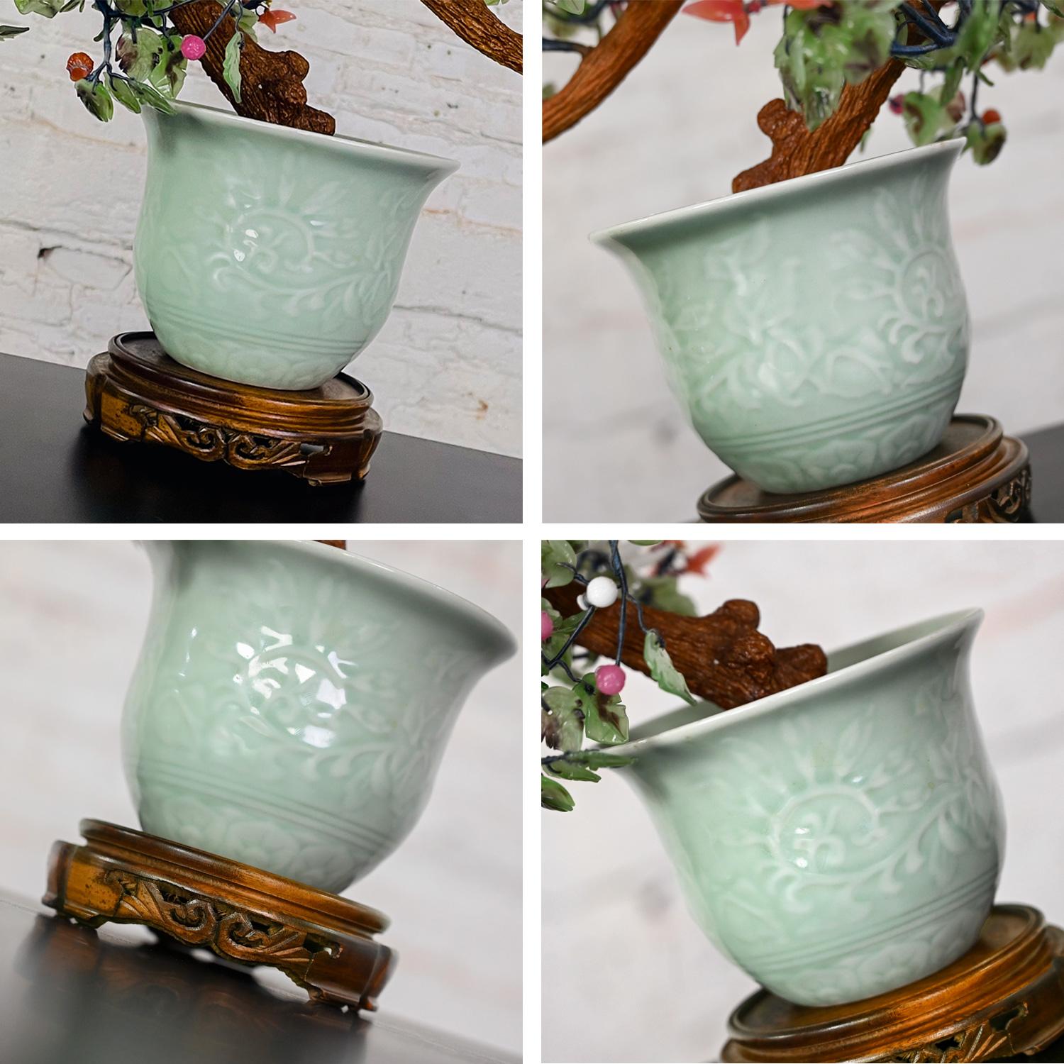 Vintage Chinoiserie Jade & Hardstone Bonsai Planter with Celadon Ceramic Pot For Sale 4