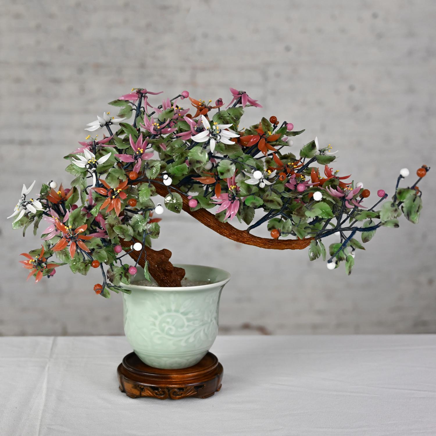 Vintage Chinoiserie Jade & Hardstone Bonsai Planter with Celadon Ceramic Pot 6