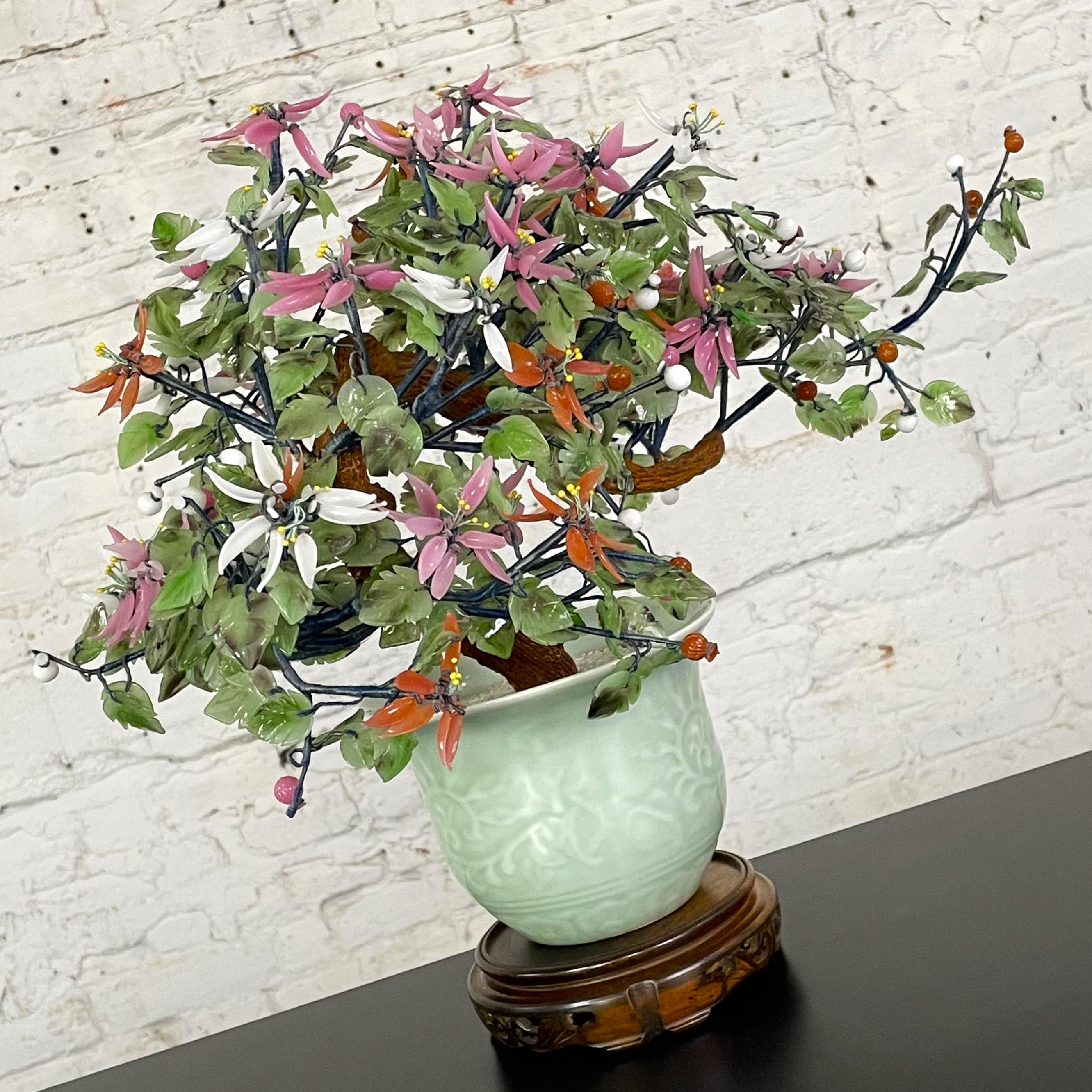 Bonsai-Pflanzgefäß aus Jade und Hartstein mit Celadon-Keramiktopf, Chinoiserie, Vintage im Angebot 1