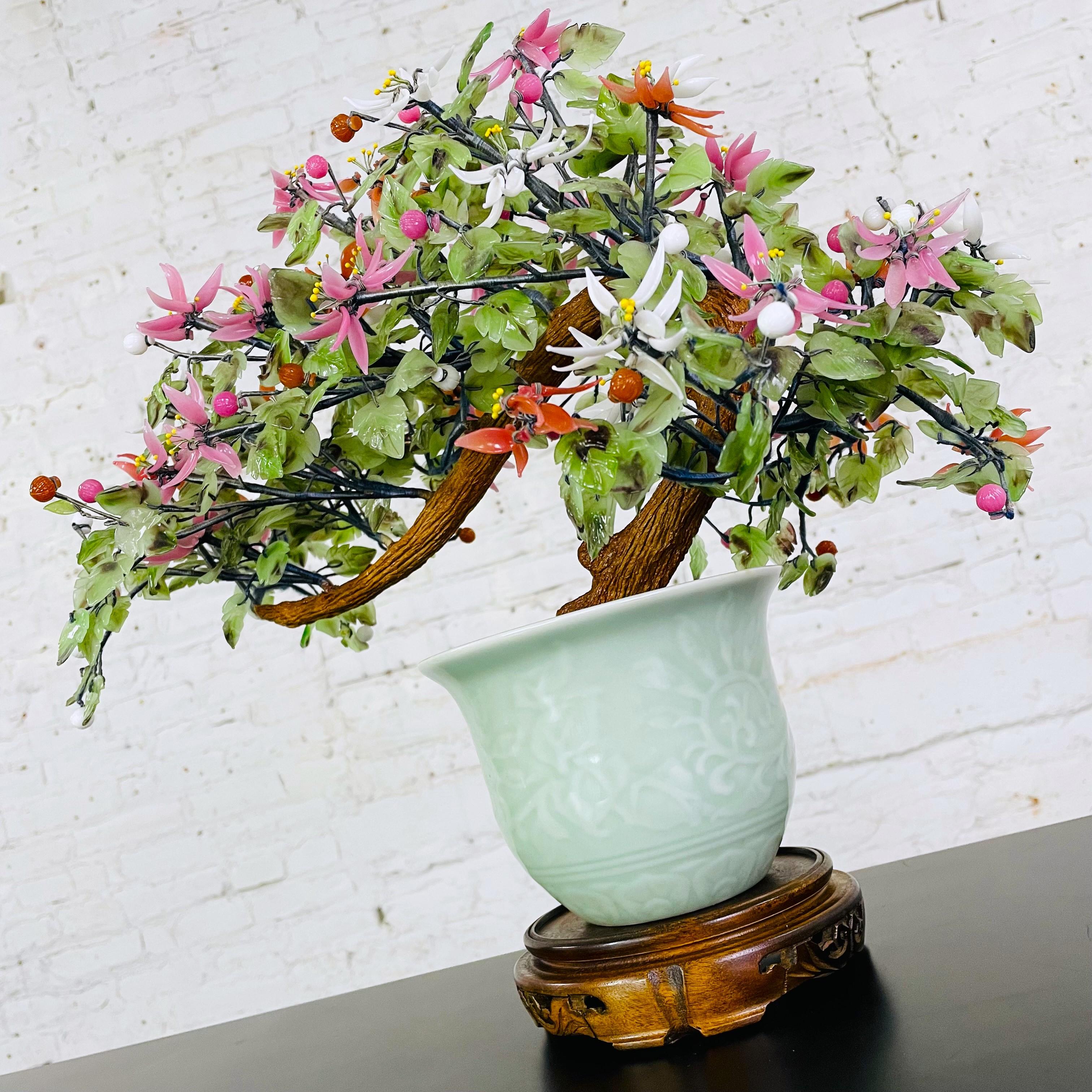 Bonsai-Pflanzgefäß aus Jade und Hartstein mit Celadon-Keramiktopf, Chinoiserie, Vintage im Angebot 2
