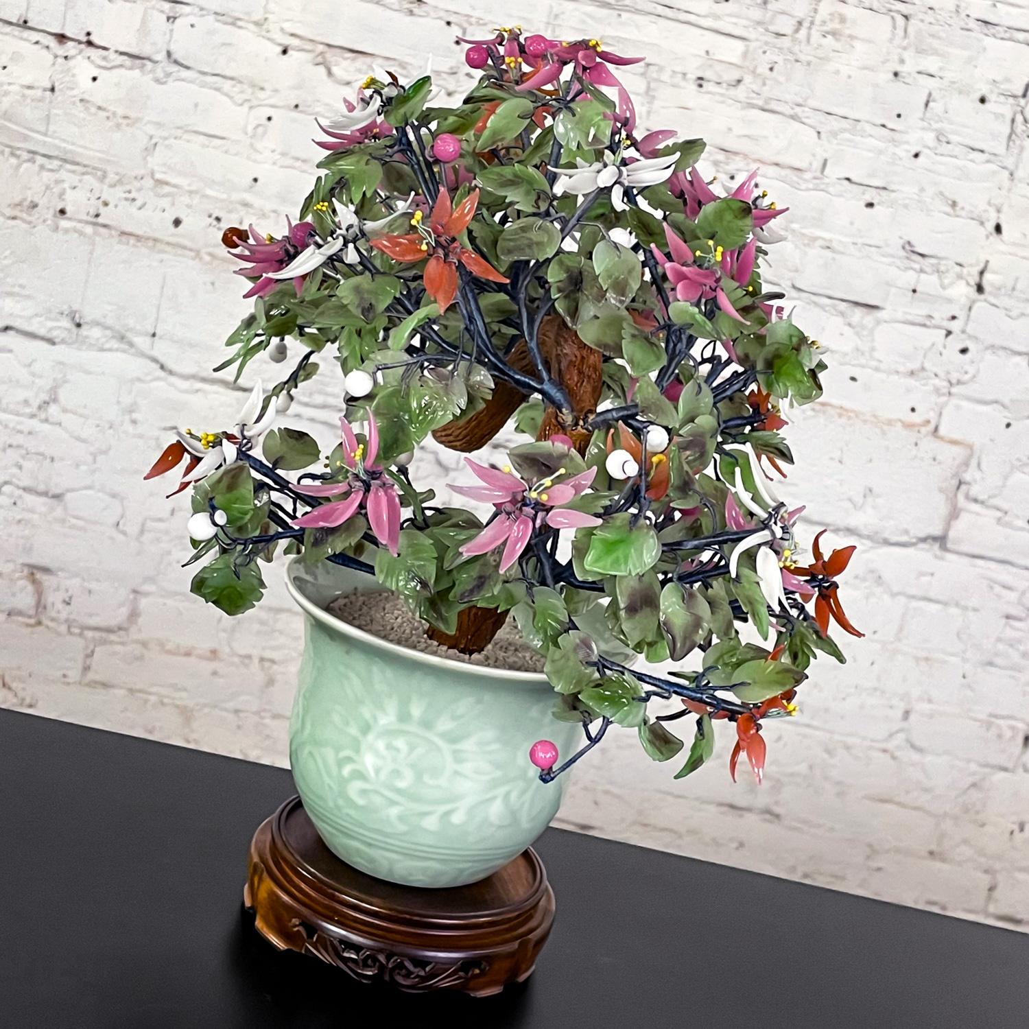 Bonsai-Pflanzgefäß aus Jade und Hartstein mit Celadon-Keramiktopf, Chinoiserie, Vintage im Angebot 3