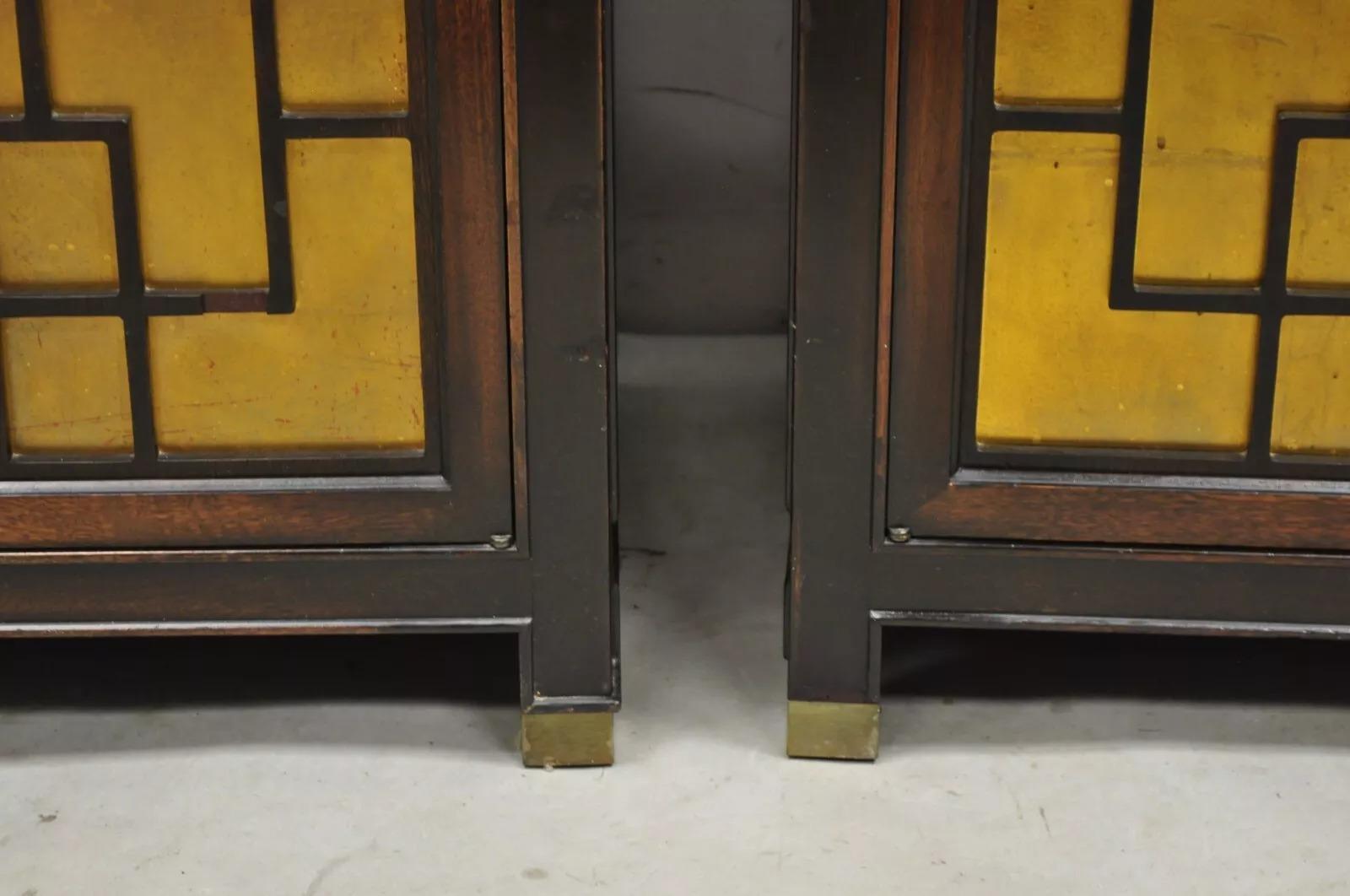 Vintage Chinoiserie James Mont Style 2 Door Nightstand Cabinets by Century Pair For Sale 5
