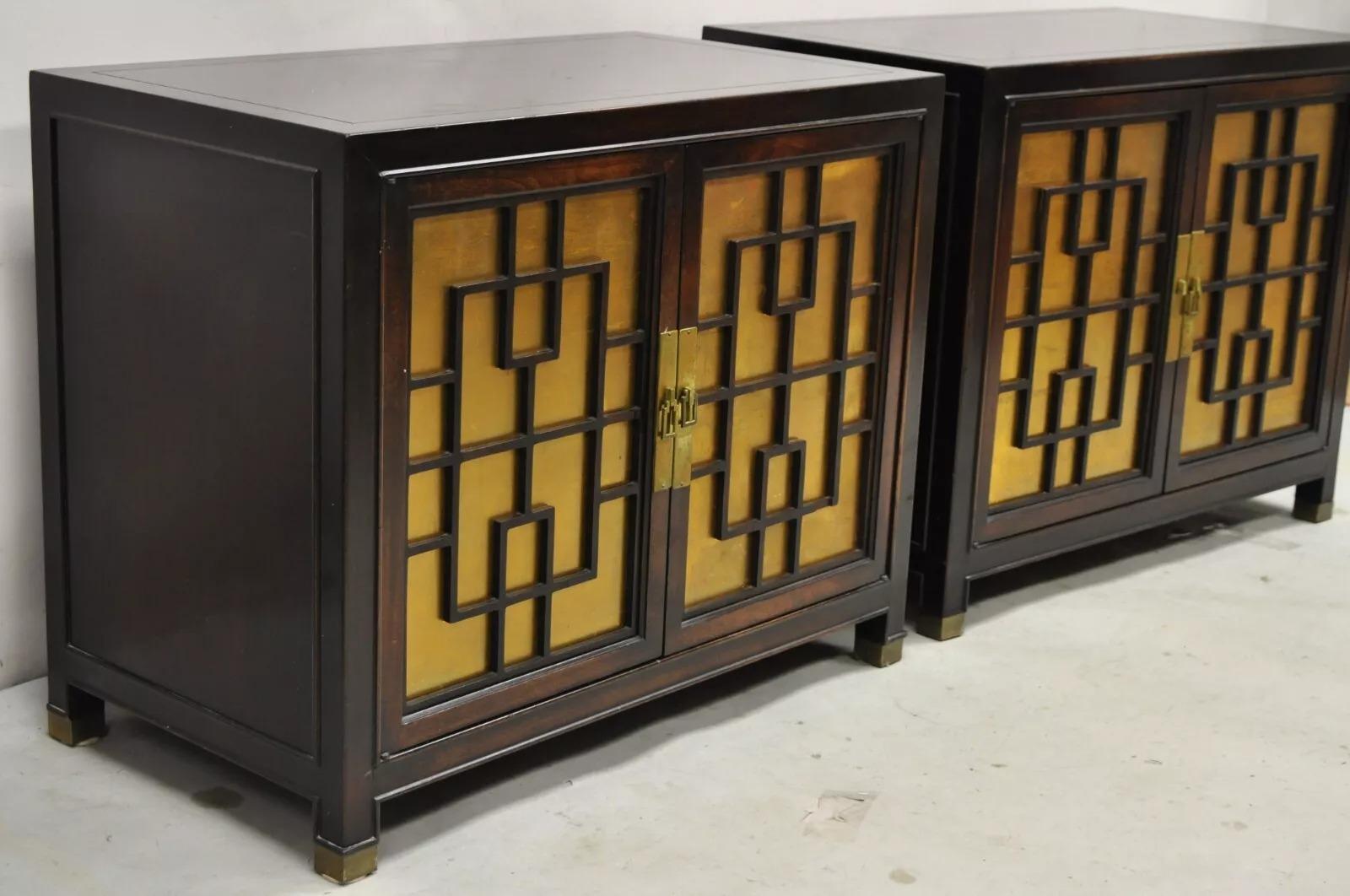 Vintage Chinoiserie James Mont Style 2 Door Nightstand Cabinets by Century Pair For Sale 6